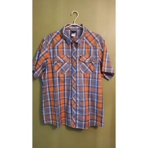 The North Face Button Up Shirt Mens XL  Blue/ Orange Short Sleeve Plaid‎
